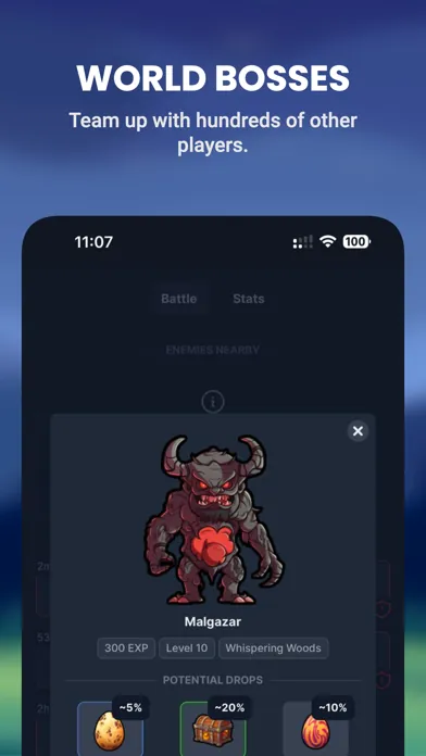 IdleMMO App Store screenshot: World bosses, Malgazar with its potential drops