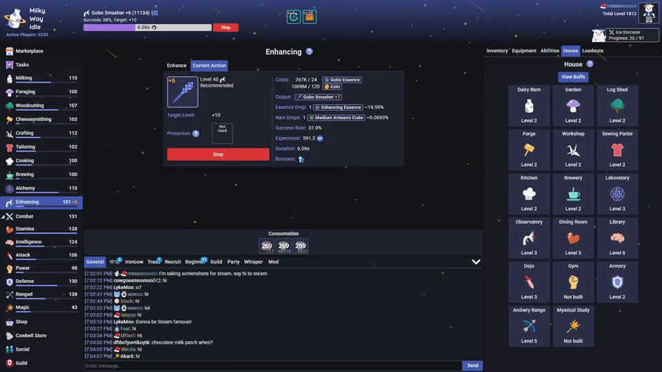Milky Way Idle enhancing: an enhancement attempt with success rate and the house rooms