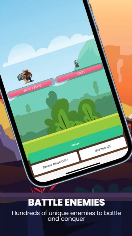SimpleMMO store screenshot: Battle enemies, an arena fight with health bars